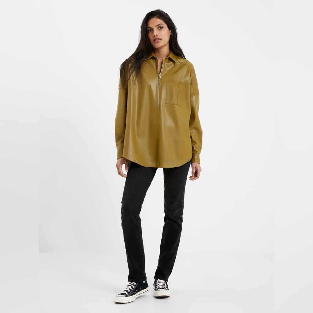 French Connection Green Crolenda Faux Leather Half Zip Pullover